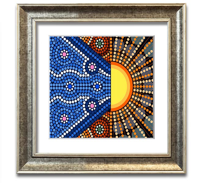 Aboriginal Pattern 9 Square Framed Print showcasing intricate designs in a stylish frame.